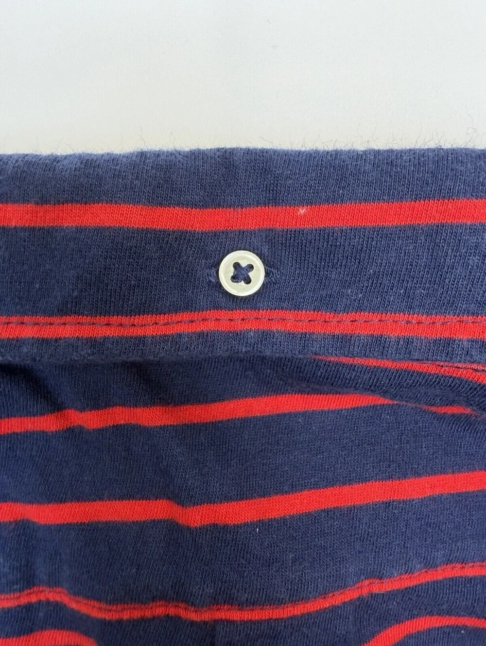 Ralph Lauren Polo Shirt Large Navy Blue Red Striped Pony Casual Pocket Mens